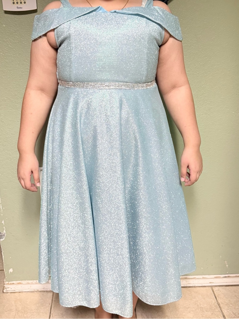 Girls' Sparkle Off-Shoulder Party Dress - Light Blue size 18 never worn